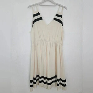 YA LOS ANGELES Ivory Tank Dress‎ Black Stripes Elastic Waist Midi Size L NWT